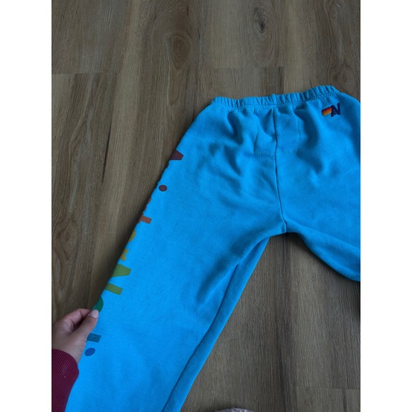 Aviator Nation Aspen Colorado Sweatpants neon Blue Rainbow Logo Joggers XS - Picture 7 of 10